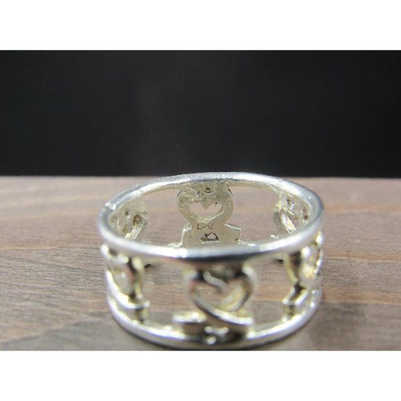 Size 6.5 Sterling Silver Rustic Unique Hearts Band Ring Vintage Statement - Picture 4 of 7